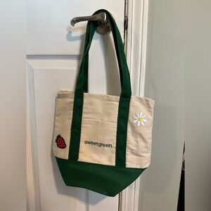 Sweetgreen Beige & Green Mini Canvas Tote Bag